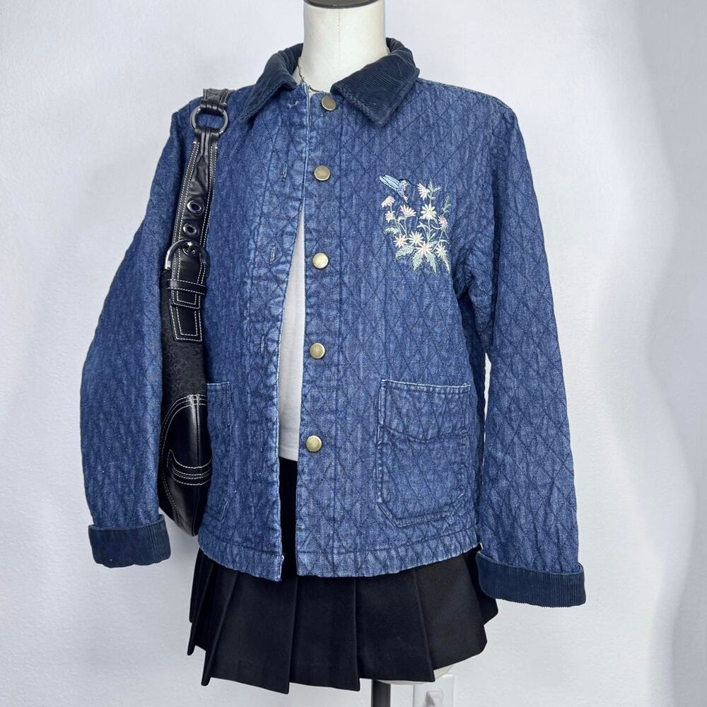 Vintage 90s Y2k Denim Quilted Chore Barn Jacket Corduroy Cottagecore Medium